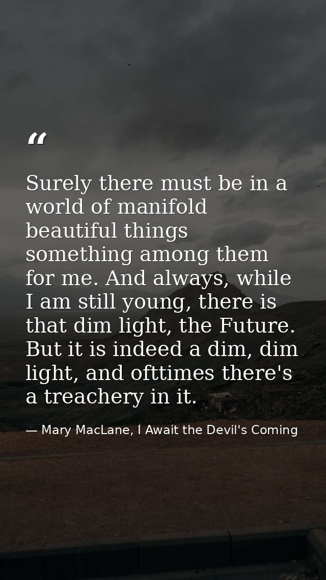 Surely there must be in a world of manifold beautiful things something among them for me. And always, while I am still y — Mary MacLane, I Await the Devil's Coming