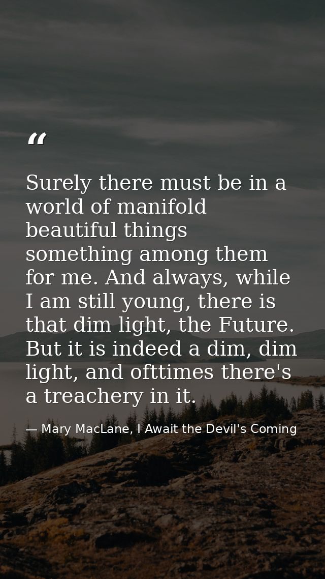 Surely there must be in a world of manifold beautiful things something among them for me. And always, while I am still y — Mary MacLane, I Await the Devil's Coming