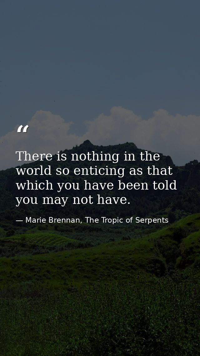 There is nothing in the world so enticing as that which you have been told you may not have. — Marie Brennan, The Tropic of Serpents