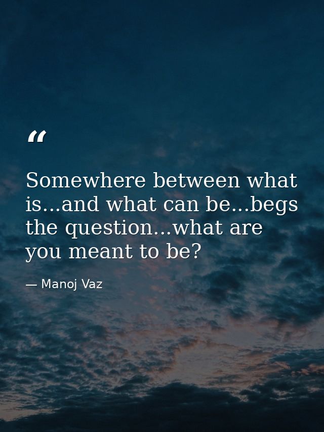 Somewhere between what is...and what can be...begs the question...what are you meant to be? — Manoj Vaz
