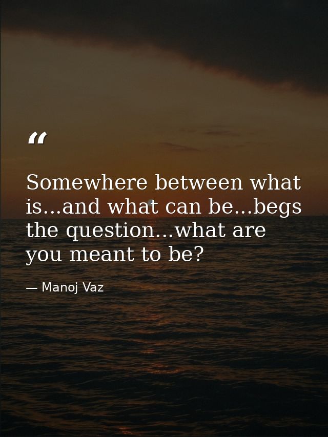 Somewhere between what is...and what can be...begs the question...what are you meant to be? — Manoj Vaz
