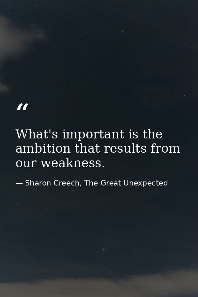 What's important is the ambition that results from our weakness. — Sharon Creech, The Great Unexpected