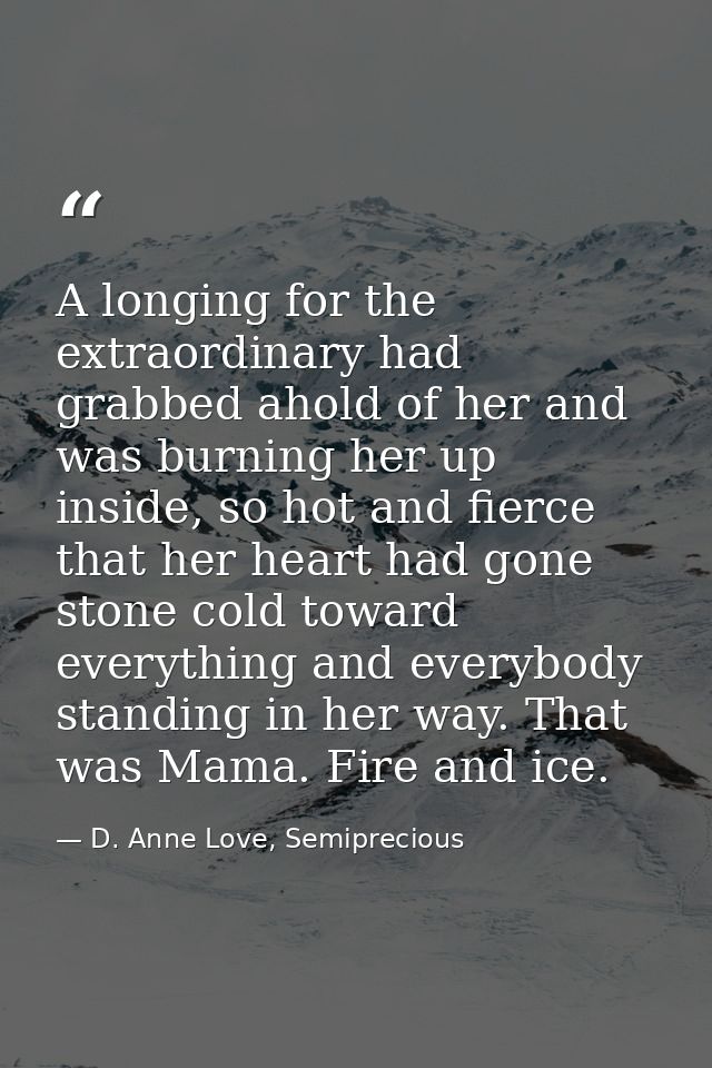 A longing for the extraordinary had grabbed ahold of her and was burning her up inside, so hot and fierce that her heart — D. Anne Love, Semiprecious