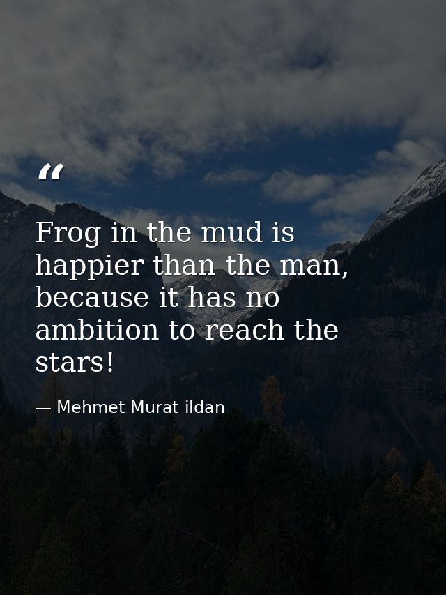 Frog in the mud is happier than the man, because it has no ambition to reach the stars! — Mehmet Murat ildan