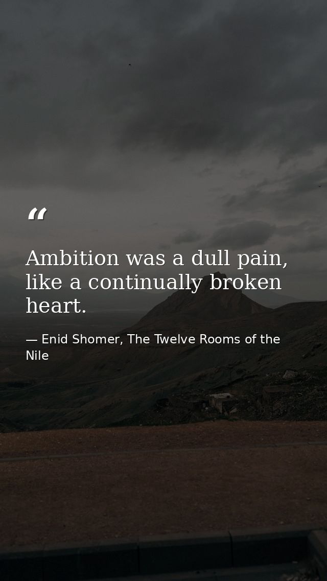 Ambition was a dull pain, like a continually broken heart. — Enid Shomer, The Twelve Rooms of the Nile
