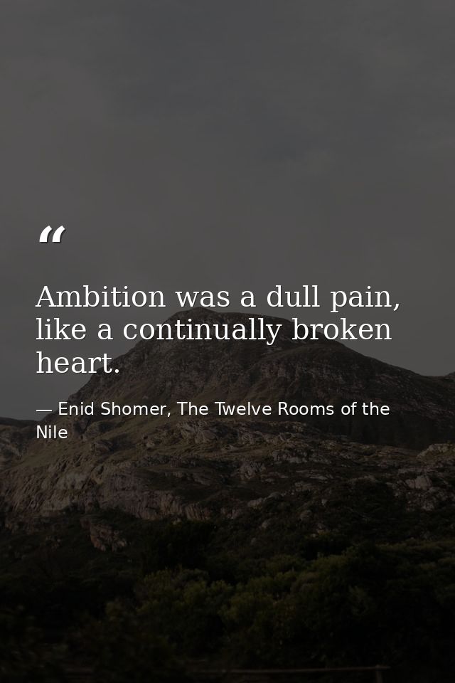 Ambition was a dull pain, like a continually broken heart. — Enid Shomer, The Twelve Rooms of the Nile