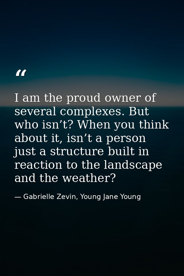 I am the proud owner of several complexes. But who isn’t? When you think about it, isn’t a person just a structure built — Gabrielle Zevin, Young Jane Young