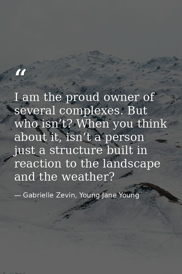 I am the proud owner of several complexes. But who isn’t? When you think about it, isn’t a person just a structure built — Gabrielle Zevin, Young Jane Young