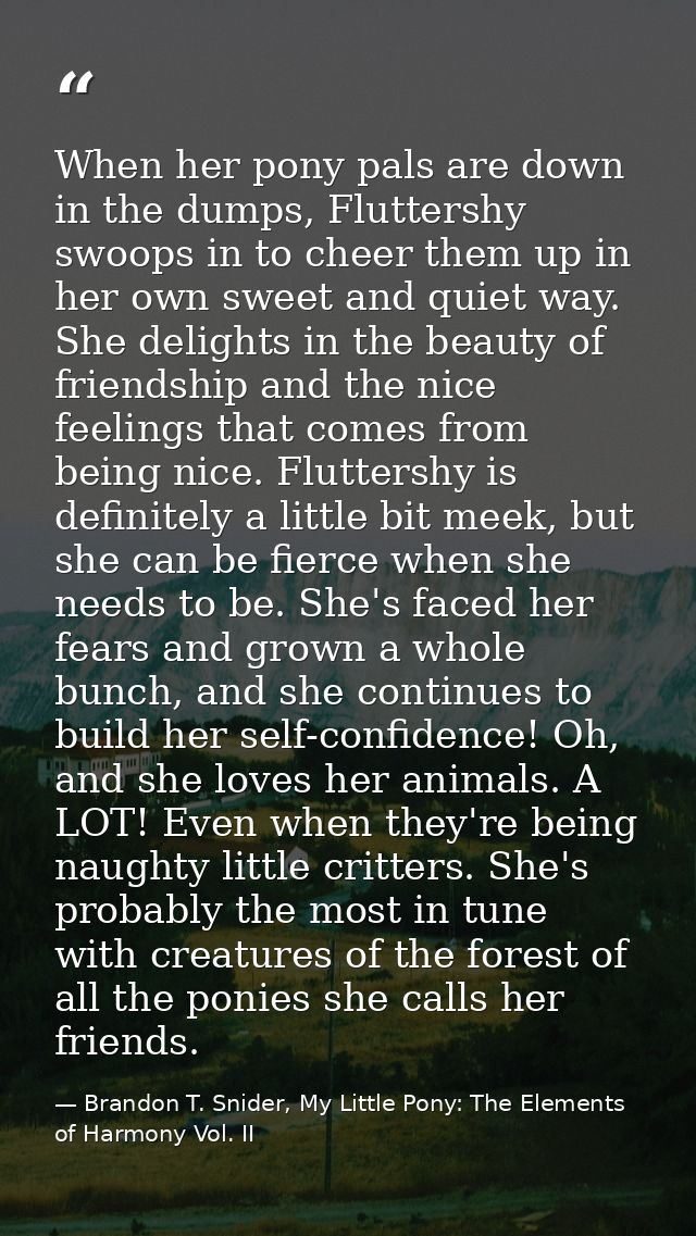When her pony pals are down in the dumps, Fluttershy swoops in to cheer them up in her own sweet and quiet way. She deli — Brandon T. Snider, My Little Pony: The Elements of Harmony Vol. II