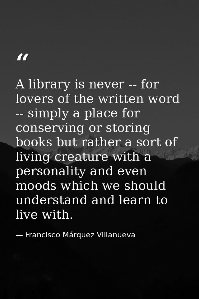 A library is never -- for lovers of the written word -- simply a place for conserving or storing books but rather a sort — Francisco Márquez Villanueva