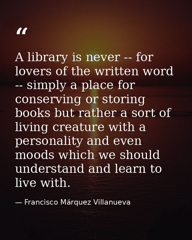 A library is never -- for lovers of the written word -- simply a place for conserving or storing books but rather a sort — Francisco Márquez Villanueva