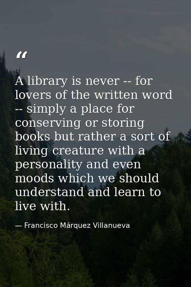 A library is never -- for lovers of the written word -- simply a place for conserving or storing books but rather a sort — Francisco Márquez Villanueva