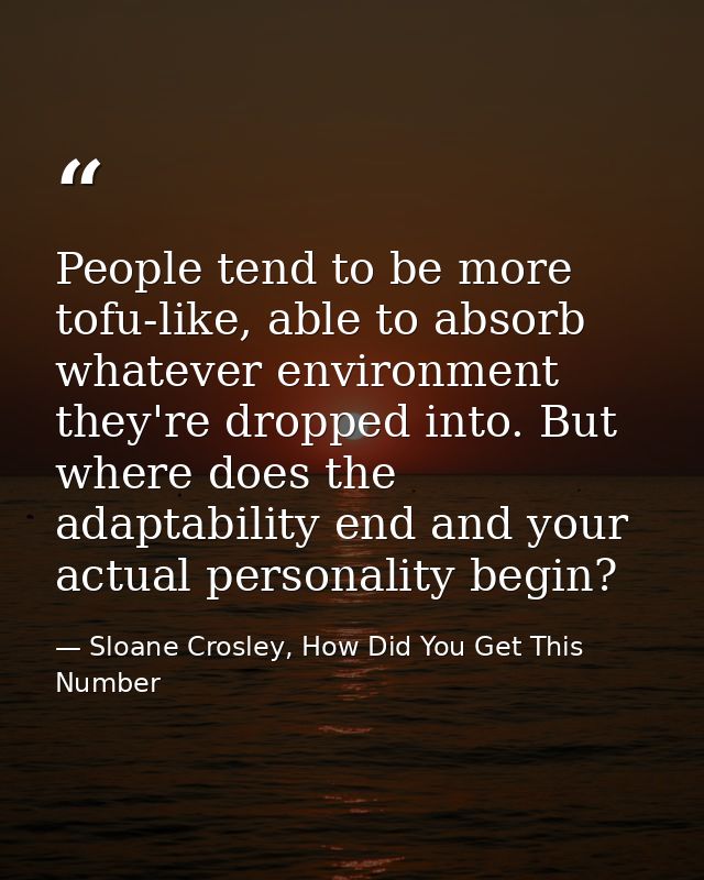 People tend to be more tofu-like, able to absorb whatever environment they're dropped into. But where does the adaptabil — Sloane Crosley, How Did You Get This Number