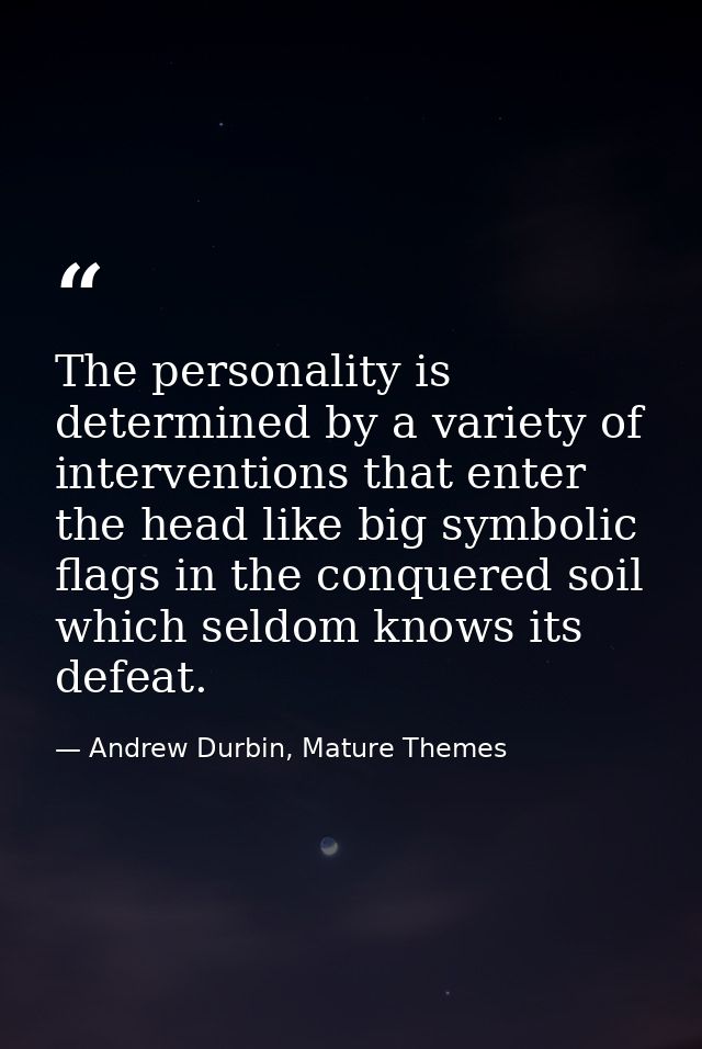 The personality is determined by a variety of interventions that enter the head like big symbolic flags in the conquered — Andrew Durbin, Mature Themes
