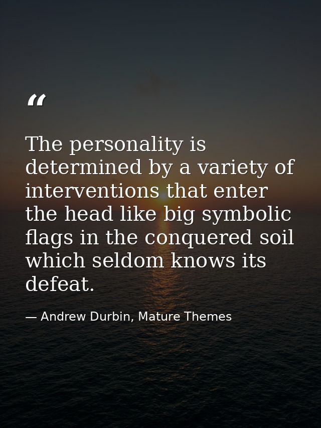 The personality is determined by a variety of interventions that enter the head like big symbolic flags in the conquered — Andrew Durbin, Mature Themes