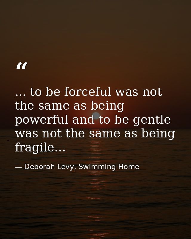 ... to be forceful was not the same as being powerful and to be gentle was not the same as being fragile... — Deborah Levy, Swimming Home
