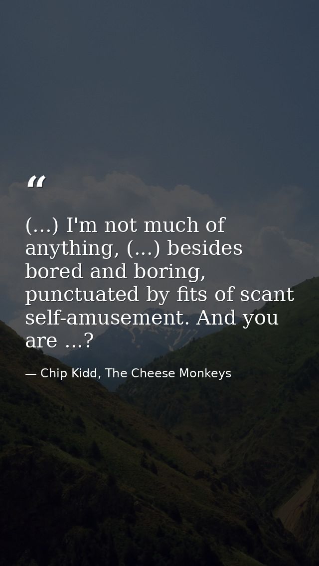 (...) I'm not much of anything, (...) besides bored and boring, punctuated by fits of scant self-amusement. And you are  — Chip Kidd, The Cheese Monkeys