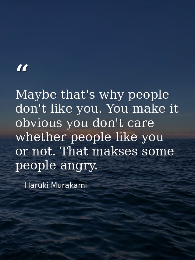 Maybe that's why people don't like you. You make it obvious you don't care whether people like you or not. That makses s — Haruki Murakami