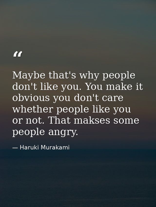 Maybe that's why people don't like you. You make it obvious you don't care whether people like you or not. That makses s — Haruki Murakami