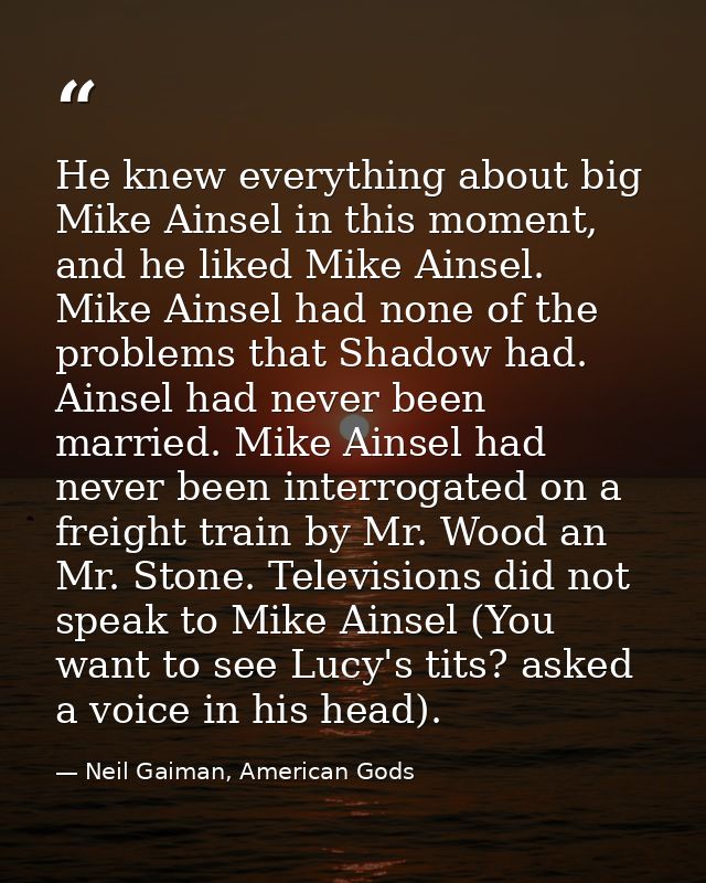 He knew everything about big Mike Ainsel in this moment, and he liked Mike Ainsel. Mike Ainsel had none of the problems  — Neil Gaiman, American Gods