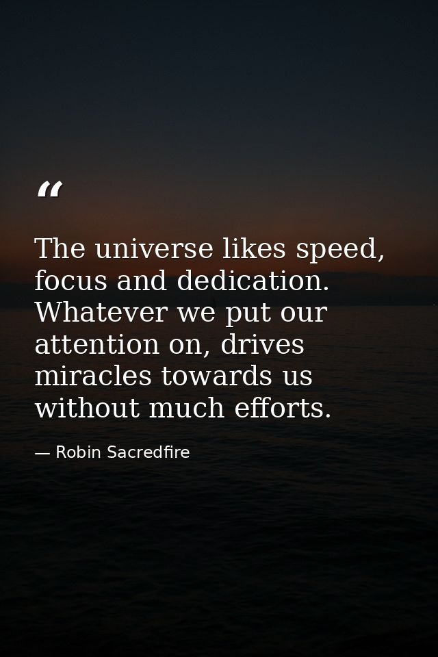 The universe likes speed, focus and dedication. Whatever we put our attention on, drives miracles towards us without muc — Robin Sacredfire