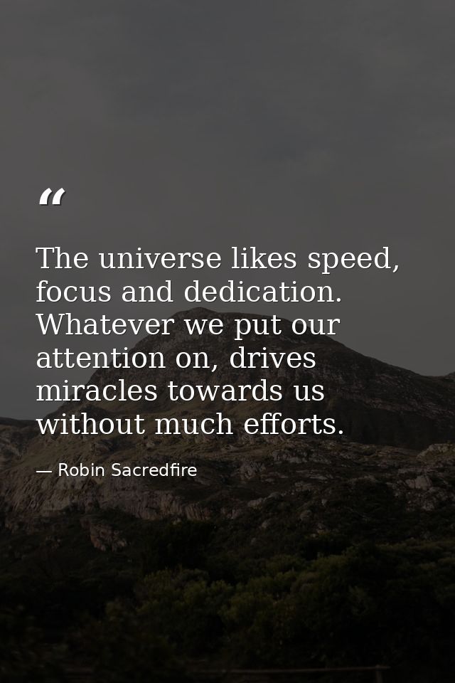 The universe likes speed, focus and dedication. Whatever we put our attention on, drives miracles towards us without muc — Robin Sacredfire