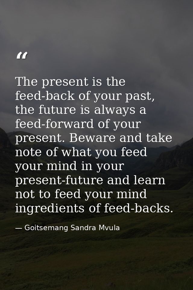 The present is the feed-back of your past, the future is always a feed-forward of your present. Beware and take note of  — Goitsemang Sandra Mvula