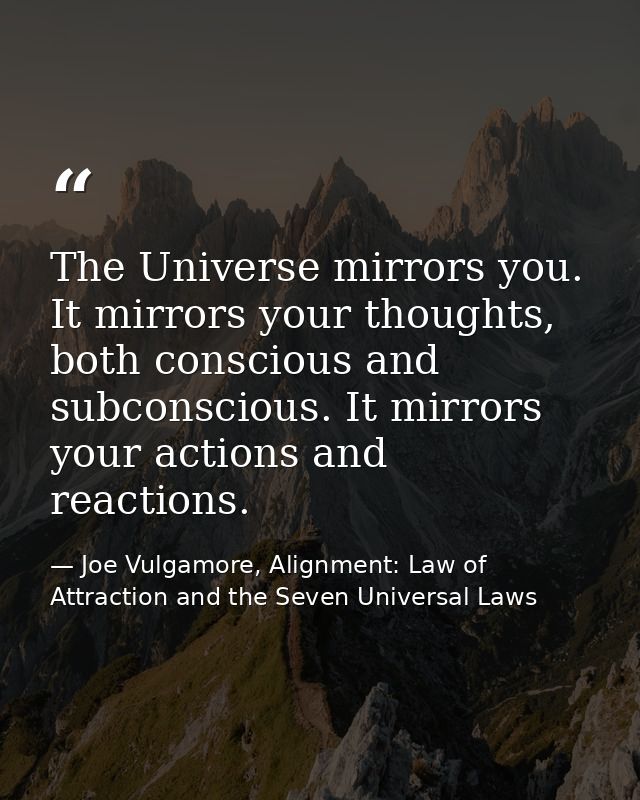 The Universe mirrors you. It mirrors your thoughts, both conscious and subconscious. It mirrors your actions and reactio — Joe Vulgamore, Alignment: Law of Attraction and the Seven Universal Laws
