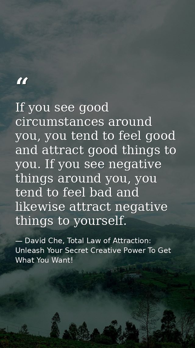 If you see good circumstances around you, you tend to feel good and attract good things to you. If you see negative thin — David Che, Total Law of Attraction: Unleash Your Secret Creative Power To Get What You Want!