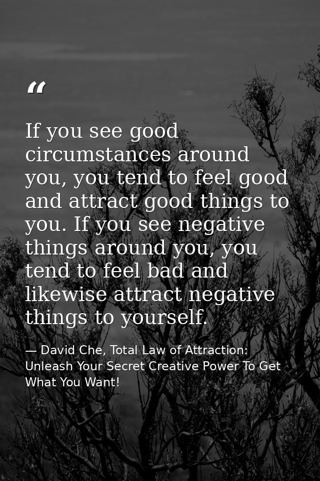 If you see good circumstances around you, you tend to feel good and attract good things to you. If you see negative thin — David Che, Total Law of Attraction: Unleash Your Secret Creative Power To Get What You Want!