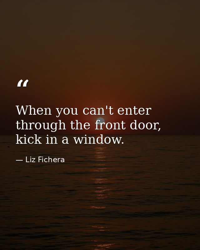 When you can't enter through the front door, kick in a window. — Liz Fichera
