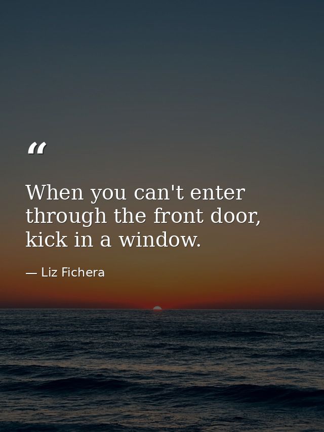 When you can't enter through the front door, kick in a window. — Liz Fichera