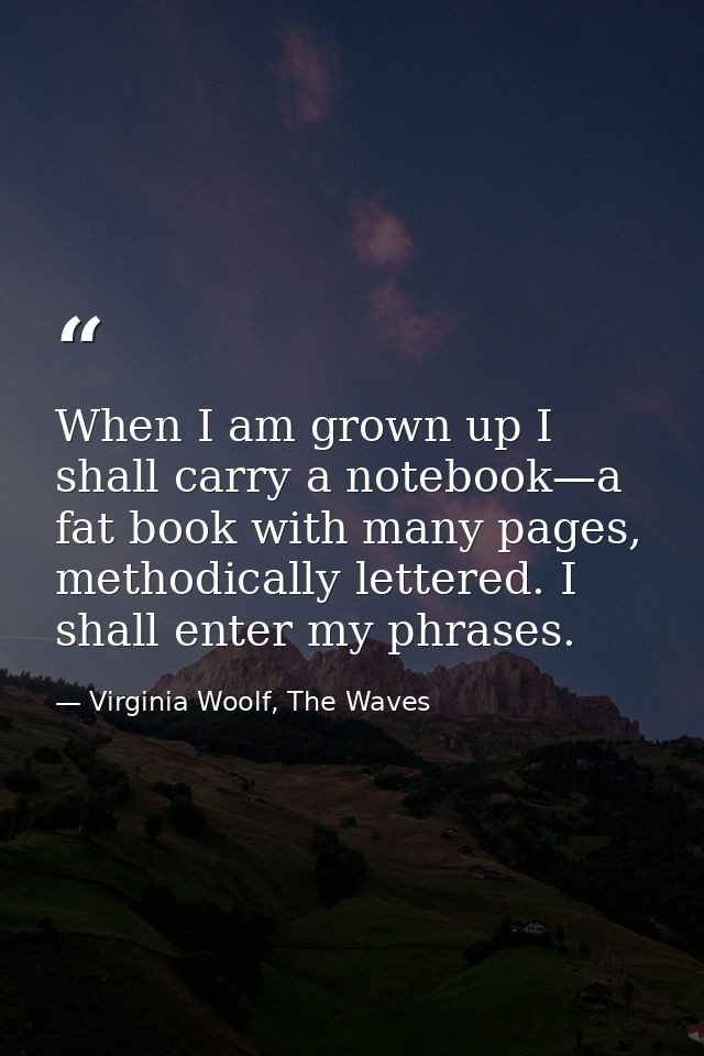 When I am grown up I shall carry a notebook—a fat book with many pages, methodically lettered. I shall enter my phrases. — Virginia Woolf, The Waves