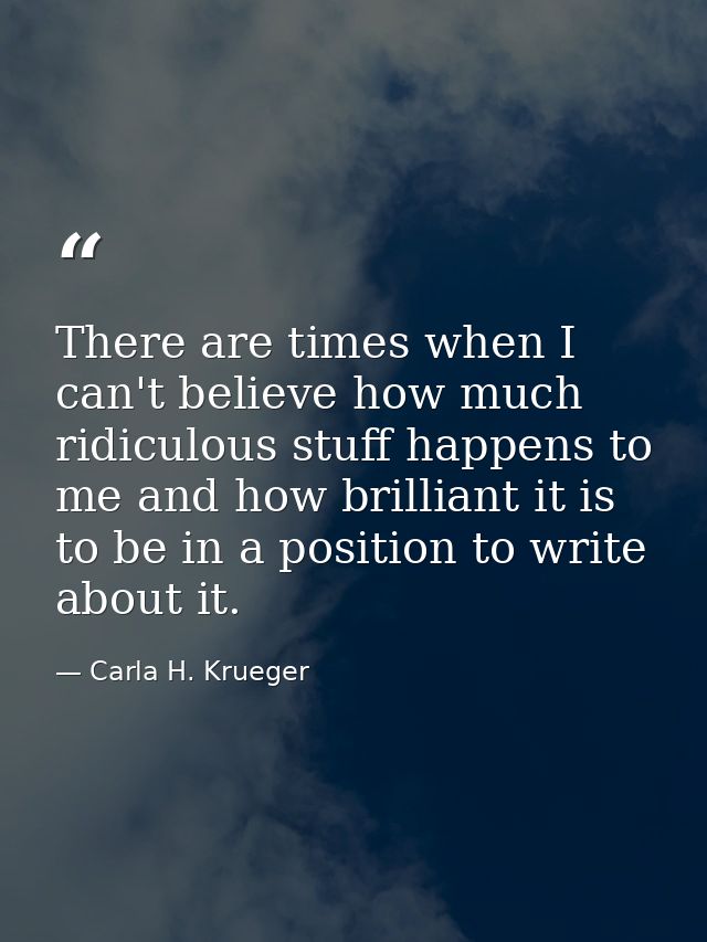 There are times when I can't believe how much ridiculous stuff happens to me and how brilliant it is to be in a position — Carla H. Krueger