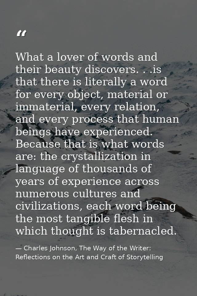 What a lover of words and their beauty discovers. . .is that there is literally a word for every object, material or imm — Charles Johnson, The Way of the Writer: Reflections on the Art and Craft of Storytelling