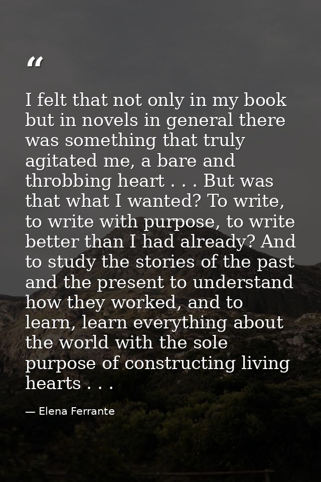 I felt that not only in my book but in novels in general there was something that truly agitated me, a bare and throbbin — Elena Ferrante
