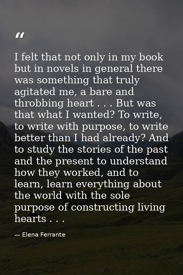 I felt that not only in my book but in novels in general there was something that truly agitated me, a bare and throbbin — Elena Ferrante
