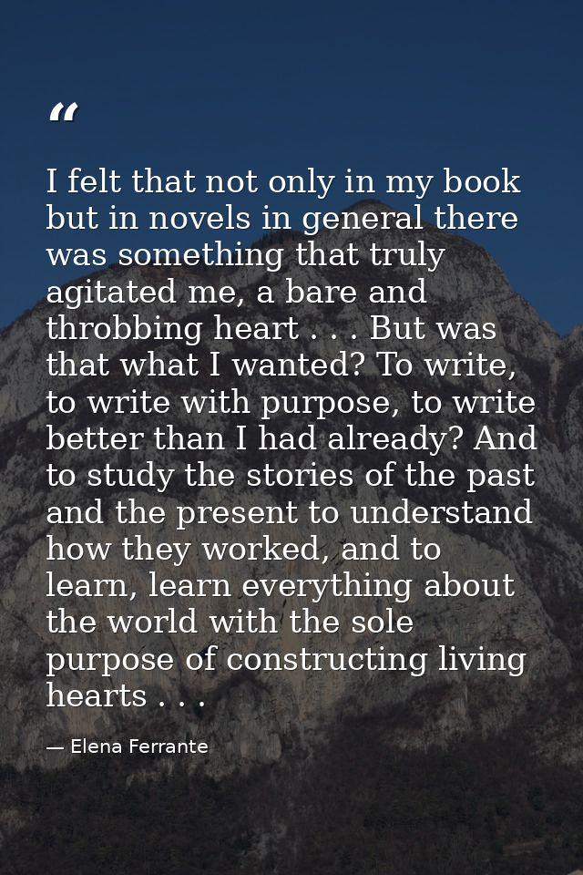 I felt that not only in my book but in novels in general there was something that truly agitated me, a bare and throbbin — Elena Ferrante