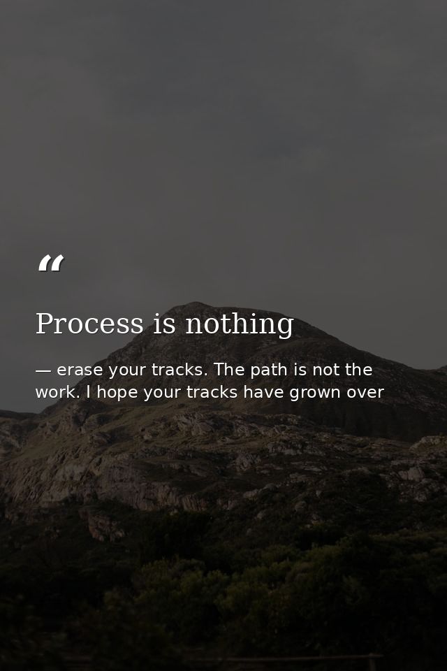 Process is nothing — erase your tracks. The path is not the work. I hope your tracks have grown over