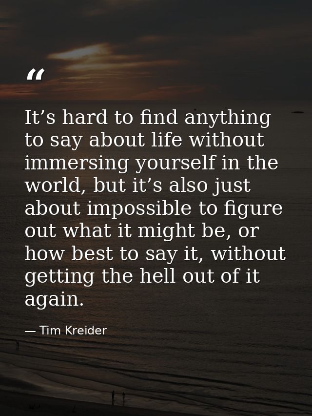 It’s hard to find anything to say about life without immersing yourself in the world, but it’s also just about impossibl — Tim Kreider