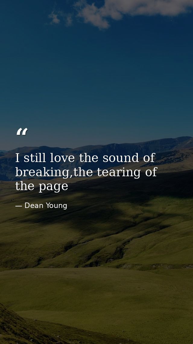 I still love the sound of breaking,the tearing of the page — Dean Young