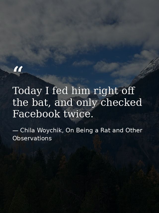 Today I fed him right off the bat, and only checked Facebook twice. — Chila Woychik, On Being a Rat and Other Observations