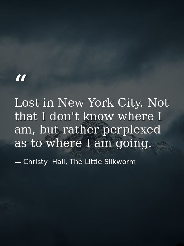 Lost in New York City. Not that I don't know where I am, but rather perplexed as to where I am going. — Christy  Hall, The Little Silkworm