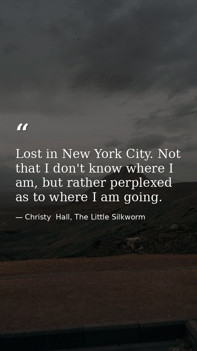 Lost in New York City. Not that I don't know where I am, but rather perplexed as to where I am going. — Christy  Hall, The Little Silkworm