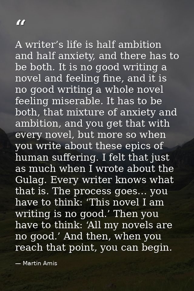 A writer’s life is half ambition and half anxiety, and there has to be both. It is no good writing a novel and feeling f — Martin Amis