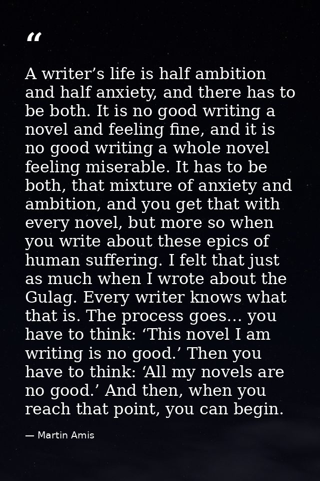 A writer’s life is half ambition and half anxiety, and there has to be both. It is no good writing a novel and feeling f — Martin Amis