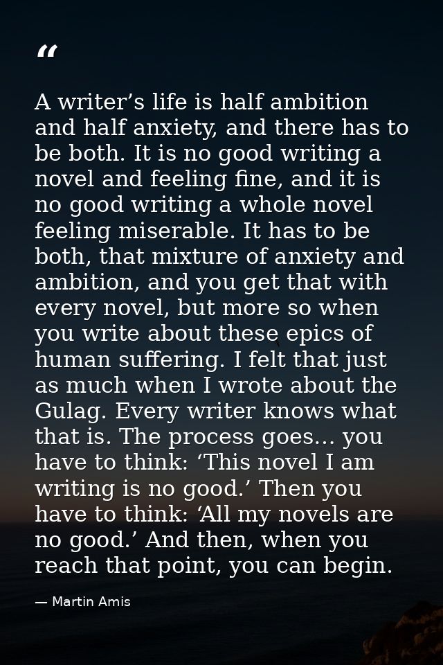 A writer’s life is half ambition and half anxiety, and there has to be both. It is no good writing a novel and feeling f — Martin Amis