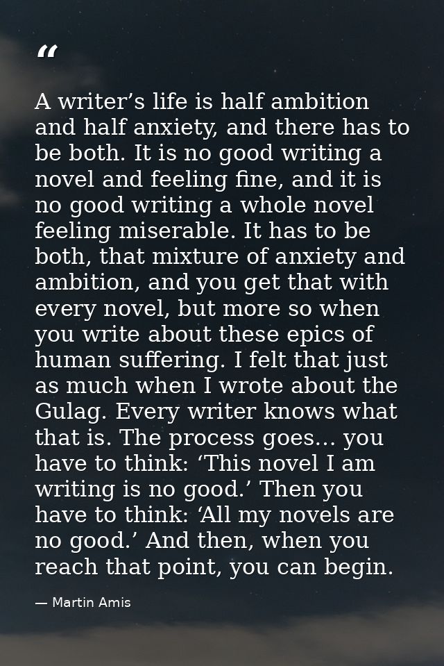 A writer’s life is half ambition and half anxiety, and there has to be both. It is no good writing a novel and feeling f — Martin Amis