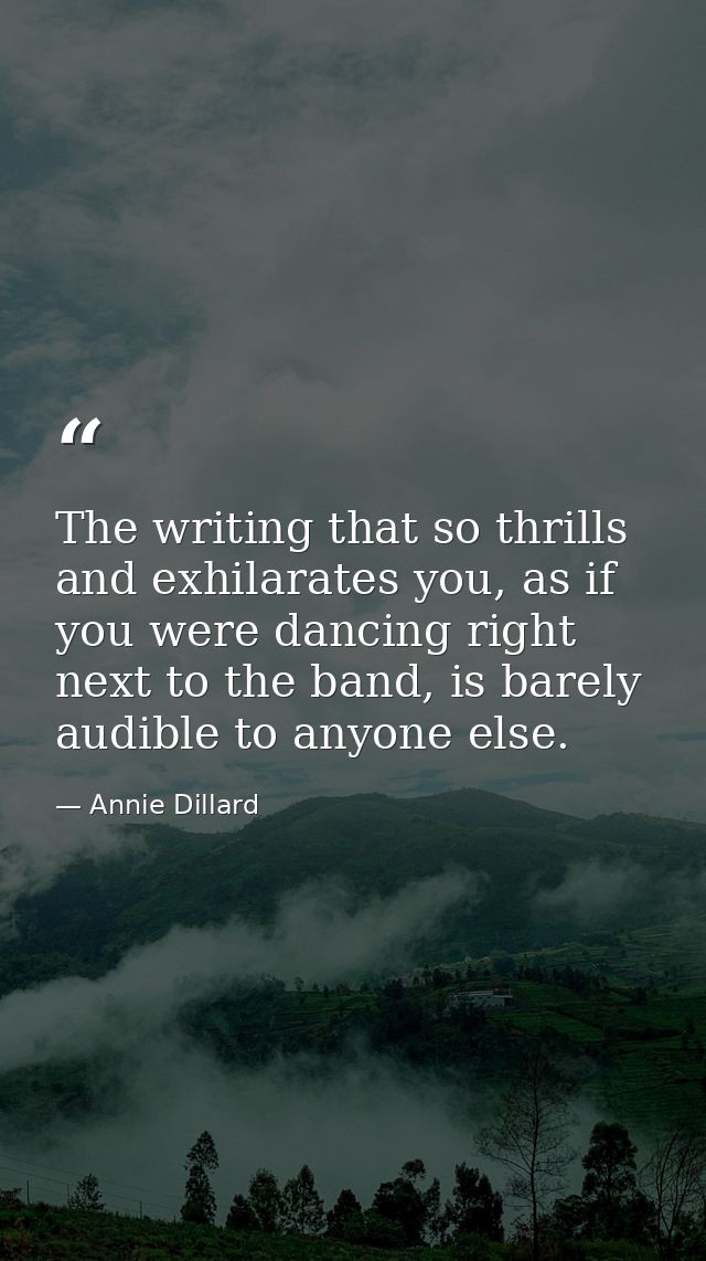 The writing that so thrills and exhilarates you, as if you were dancing right next to the band, is barely audible to any — Annie Dillard
