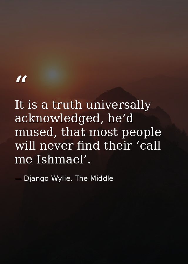 It is a truth universally acknowledged, he’d mused, that most people will never find their ‘call me Ishmael’. — Django Wylie, The Middle